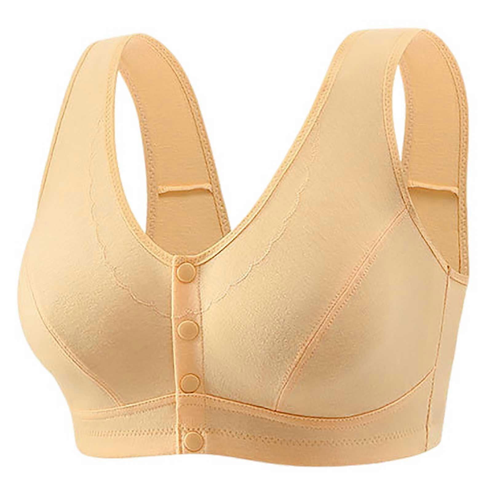 Women's Soft Bra for Medium and Elderly, Large Size, Full Cup with Button Front, Beige, XXXXXXL, Comfortable Fit