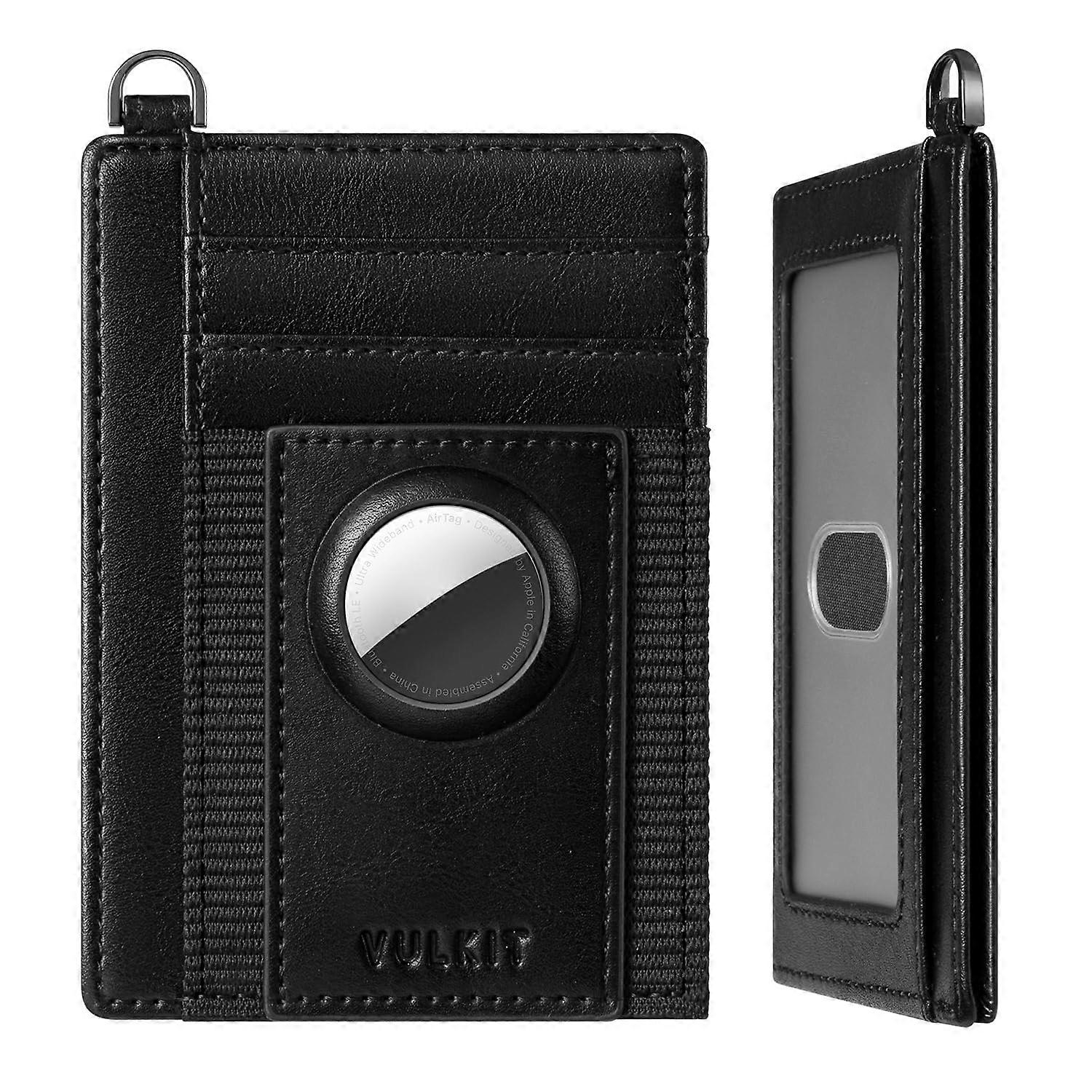 Slim AirTag Wallet with Holder, Leather RFID Blocking Minimalist Smart Wallet