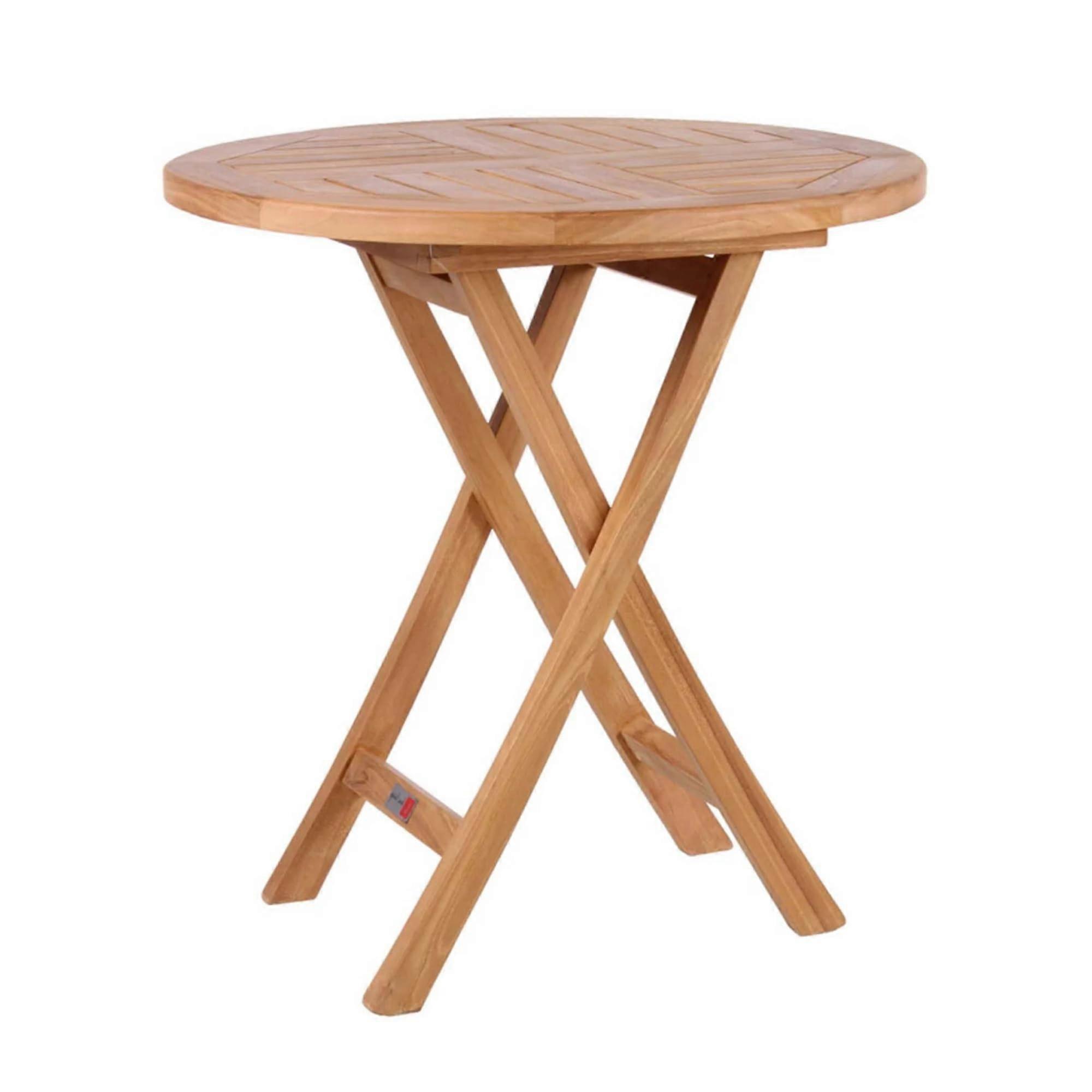 Teak Garden Table Round 70 cm Diameter x 75 cm Height, Foldable Outdoor Side Table for Balcony, Patio, Garden