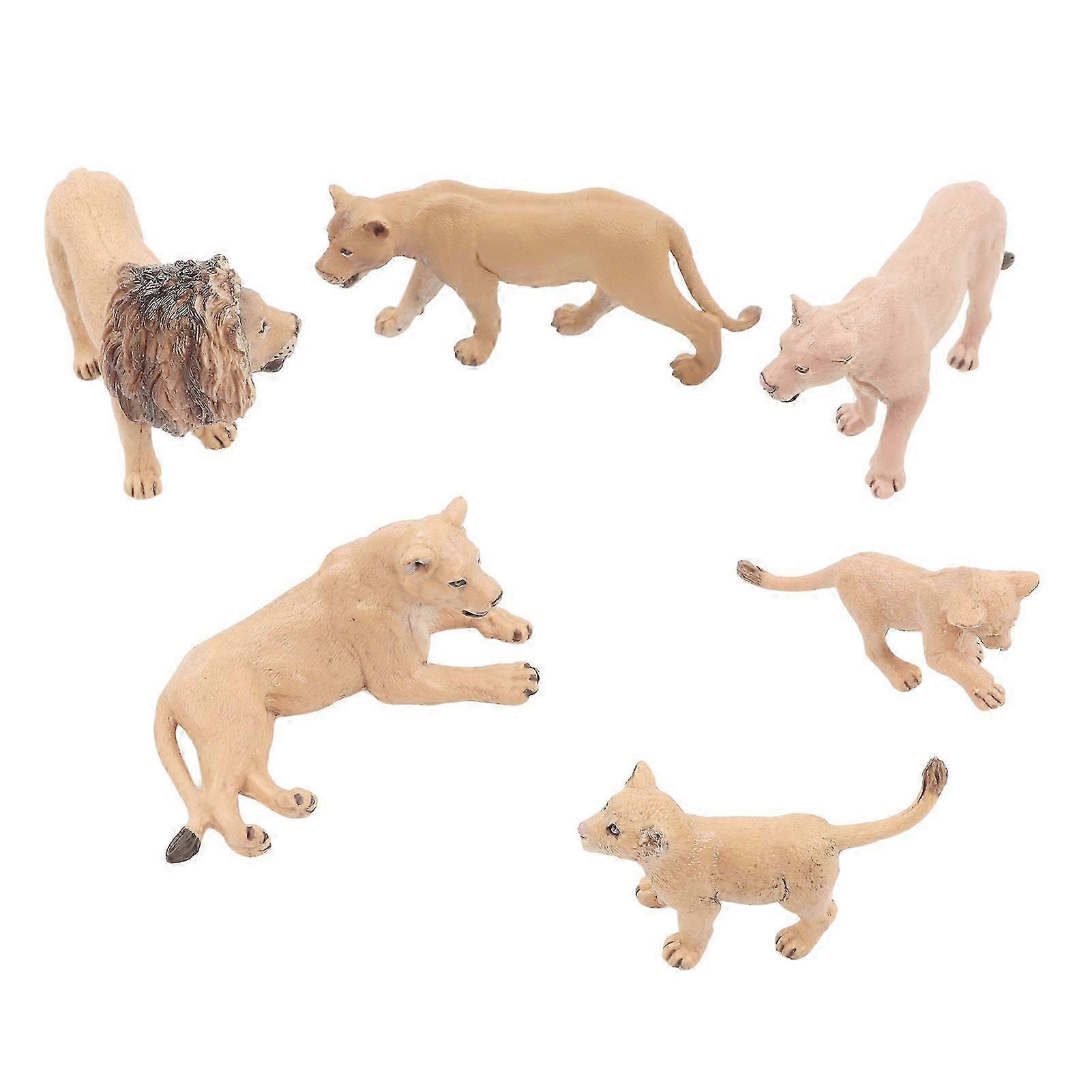 6 Pcs Lions Model Set Lifelike Mini Wild Animals Statue Family Figures Decoration for School Project