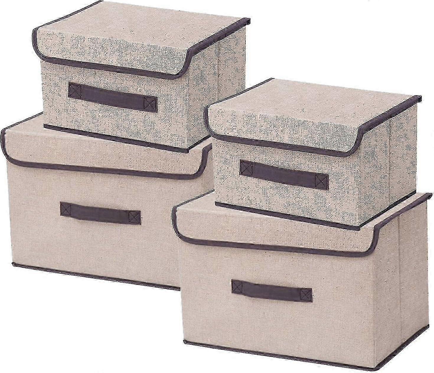 Set of 4 Collapsible Fabric Storage Boxes with Lids in Various Sizes Ideal for Clothing, Decoration, Underwear, Toys, and Magazines