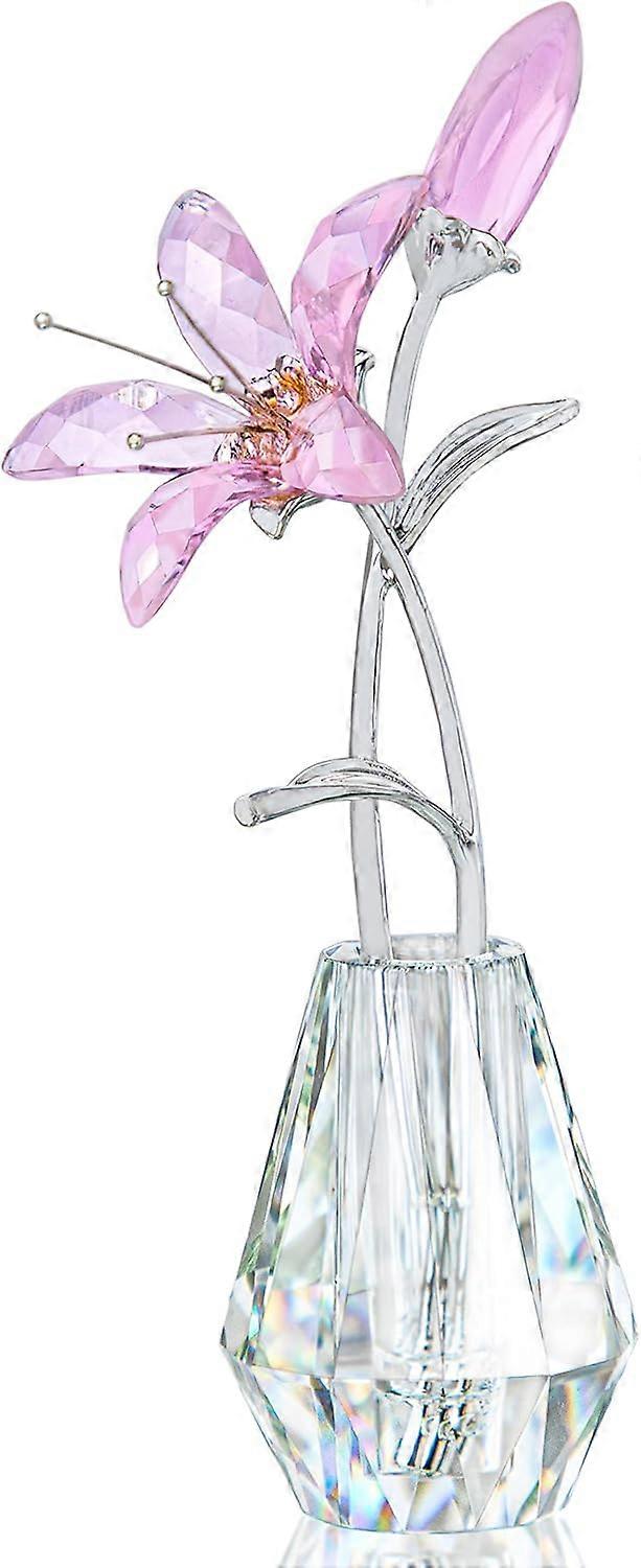 AURA Kristall Rosa Lilie Figur Sammlerstück, Glas Träume Blume Ornamente, Tisch Briefbeschwerer, Geschenk für Dame Valentinstag Geschenke für Sie