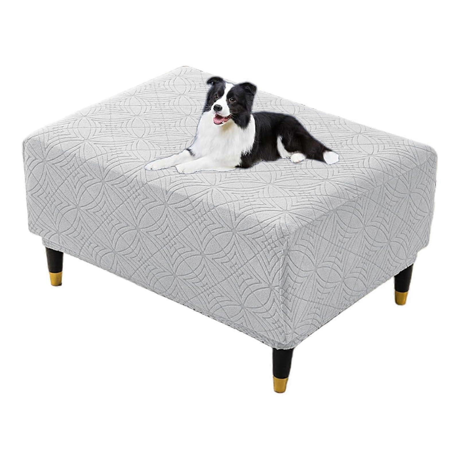 Ottoman Cover Rectangular Stretchable Footstool Slipcover Foldable Elastic Bottom Protector Living Room Light Gray Small