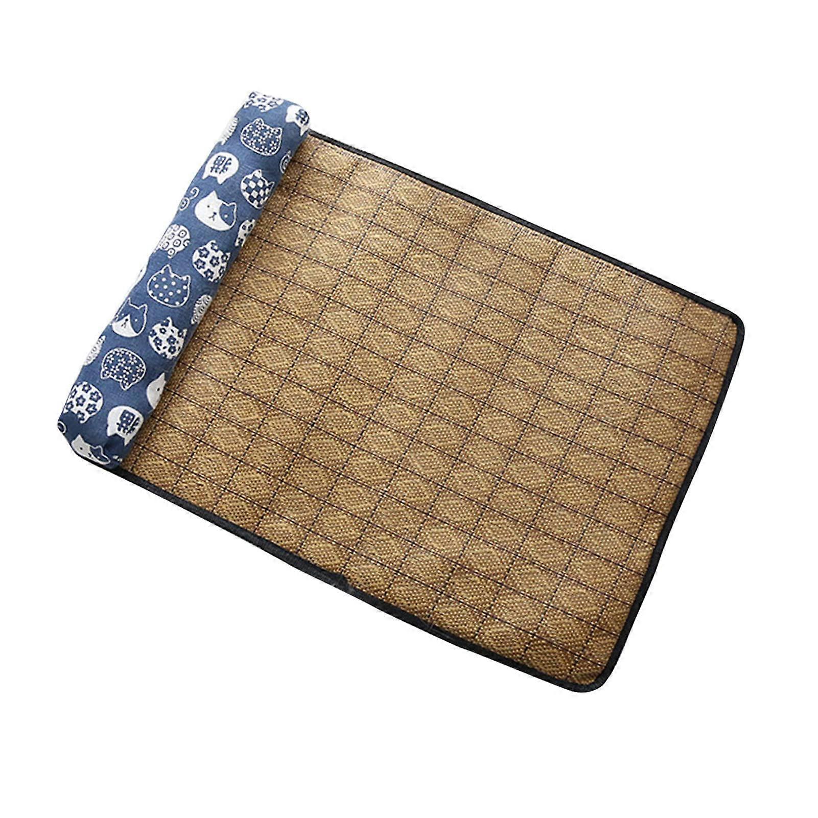 Pet cooling mat for cats, cute cartoon design, scratchresistant, 55 x 40 cm dark blue
