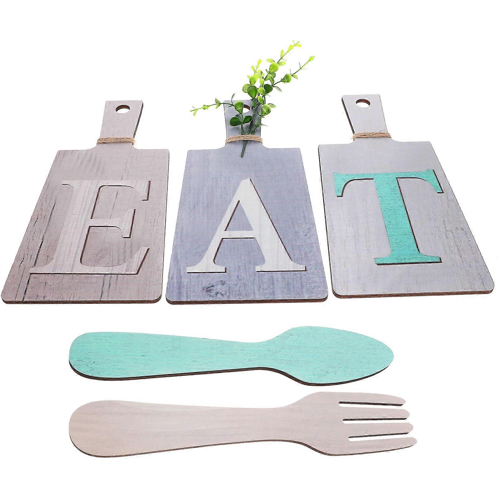 Wooden Eat Sign Wall Hanging with Fork & Spoon – Rustic Kitchen Decor for Home Dining Rooms, Easy to Install Wall Art