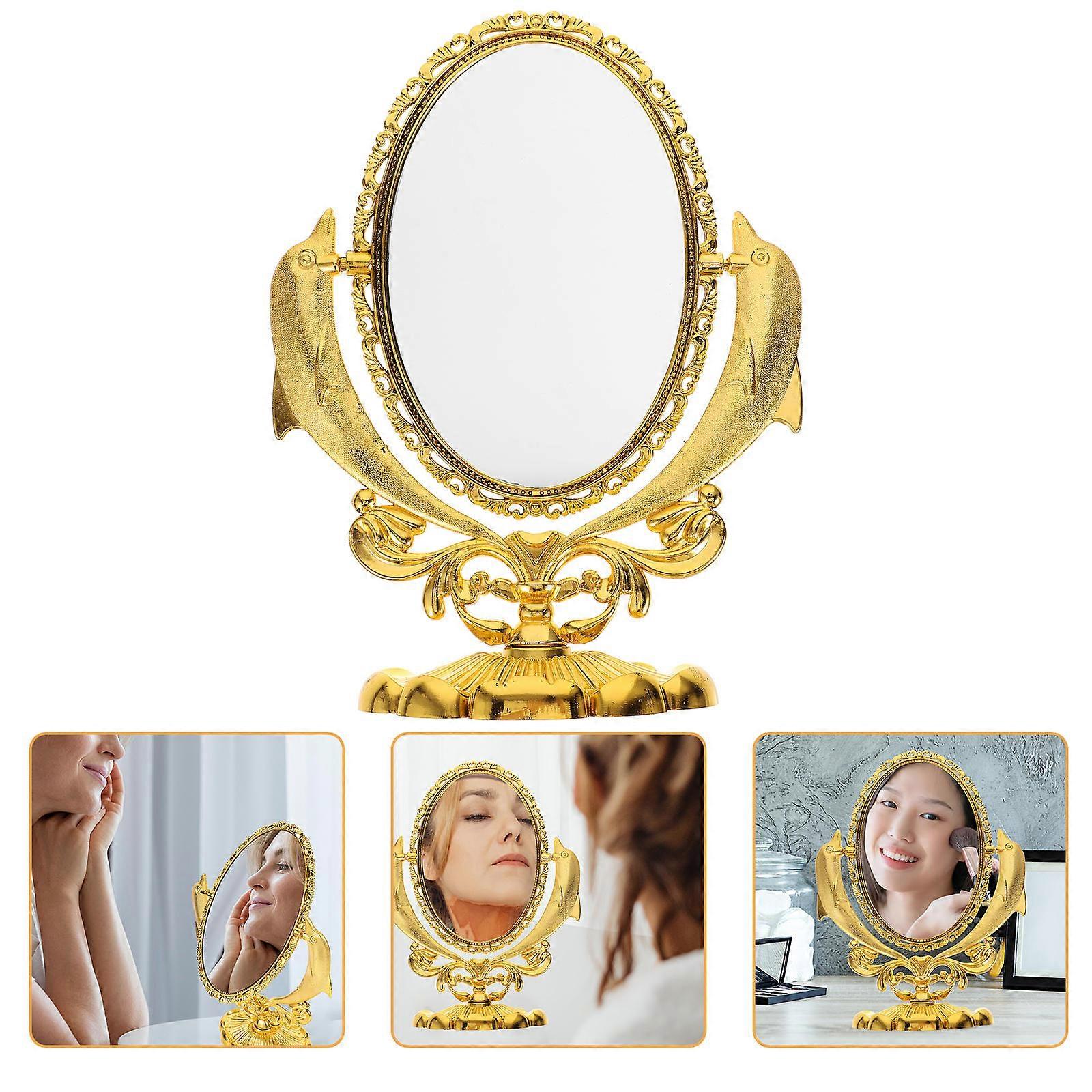 Swivel Double Sided Makeup Mirror with Decorative Dolphin Design – Stable Tabletop Cosmetic Mirror for Women, Ideal for Makeup Rooms and Beauty Salons