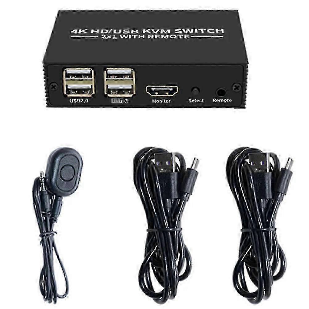 -Compatible KVM Switch 2X1 4K -Compatible USB Switch Selector 2 in 1 Out with 4 Port USB Hub js