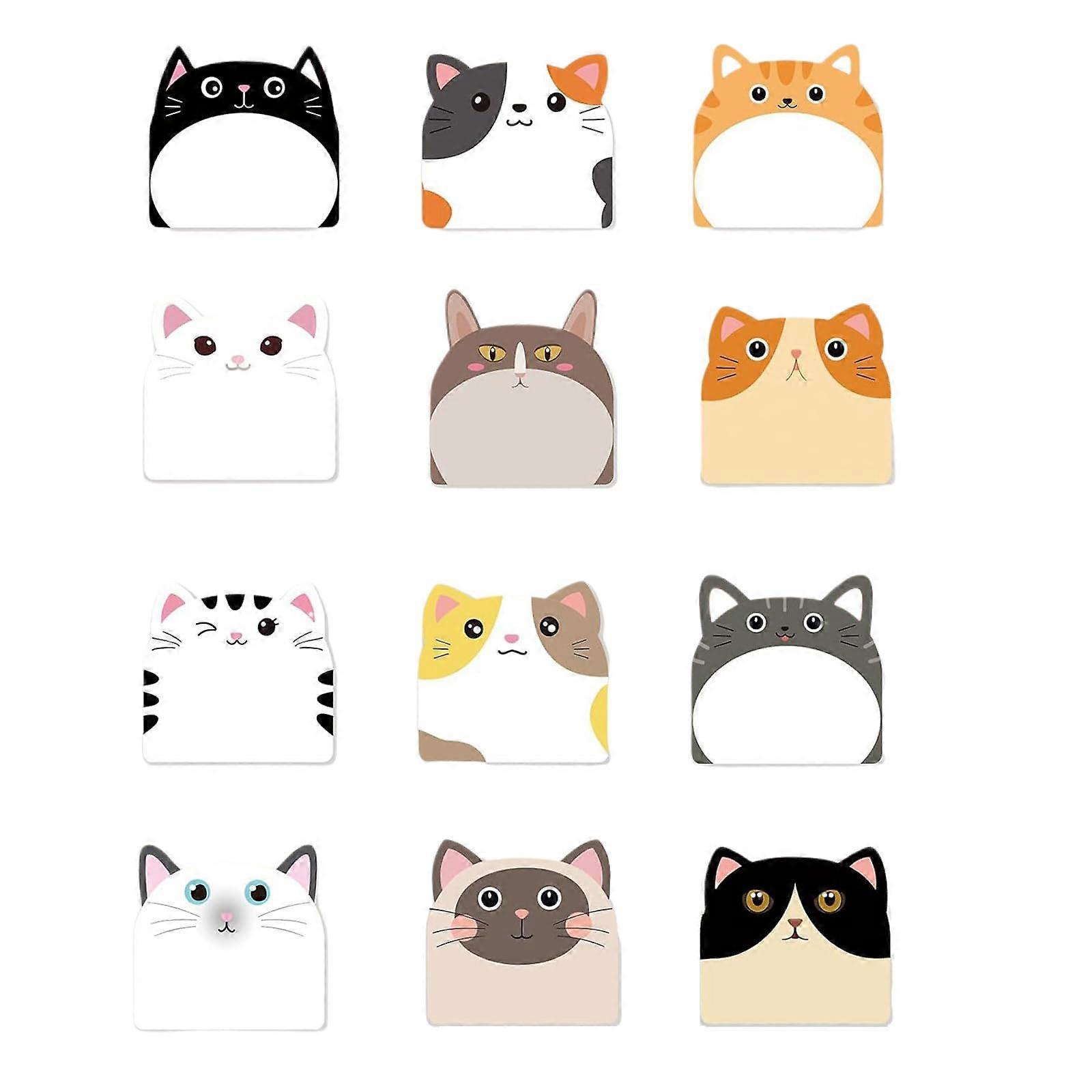 12 pieces Cartoon Cats Sticky Notes Memo Pad Nonsticky Reminder Notes for Fridge Door Computer Count