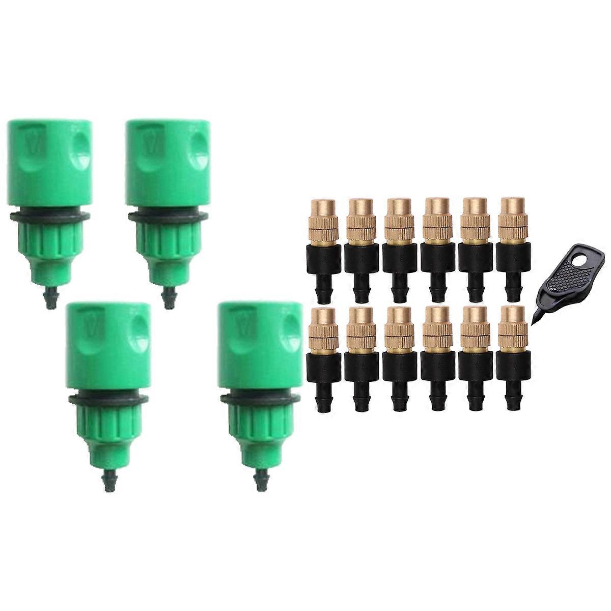 4x Garden Hose Pipe One Way Adapter Tap Connector Fitting for Irrigation & 12 Set Copper Adjustable