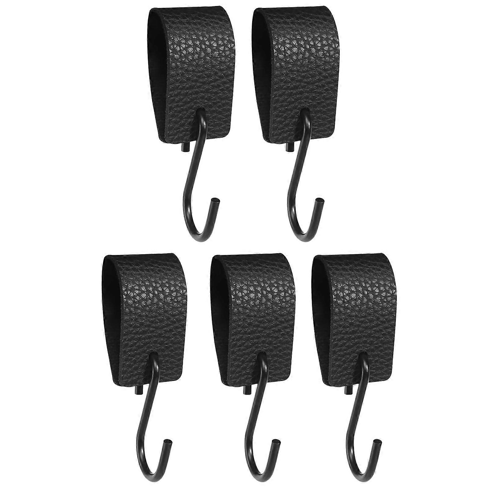 S Hooks with Leather Loop - 5 Pack Stainless Steel Multi-Purpose Hooks for Wardrobe, Clothes Rail, Kitchen Use