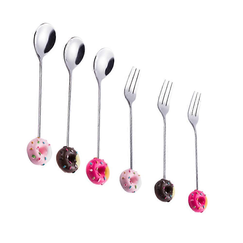 Stainless Steel Dessert Forks with Mini Doughnut Patterns for Elegant Kitchen Use Assorted Color