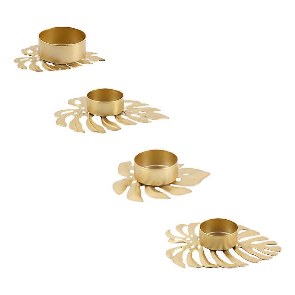 Golden Iron Candle Stand for Home Decor Unique Leaf Shape Elegant Design 4 Pieces