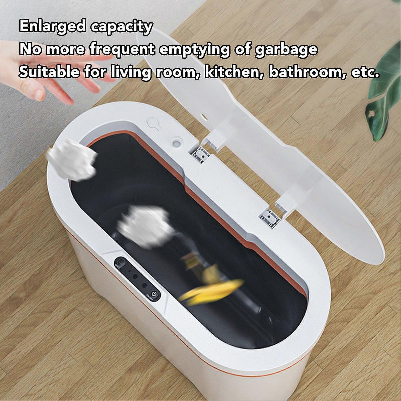 15L Automatic Trash Can Rechargeable Smart Minimalist Garbage Can with Essential Oil Diffuser for Bathroom Kitchen White