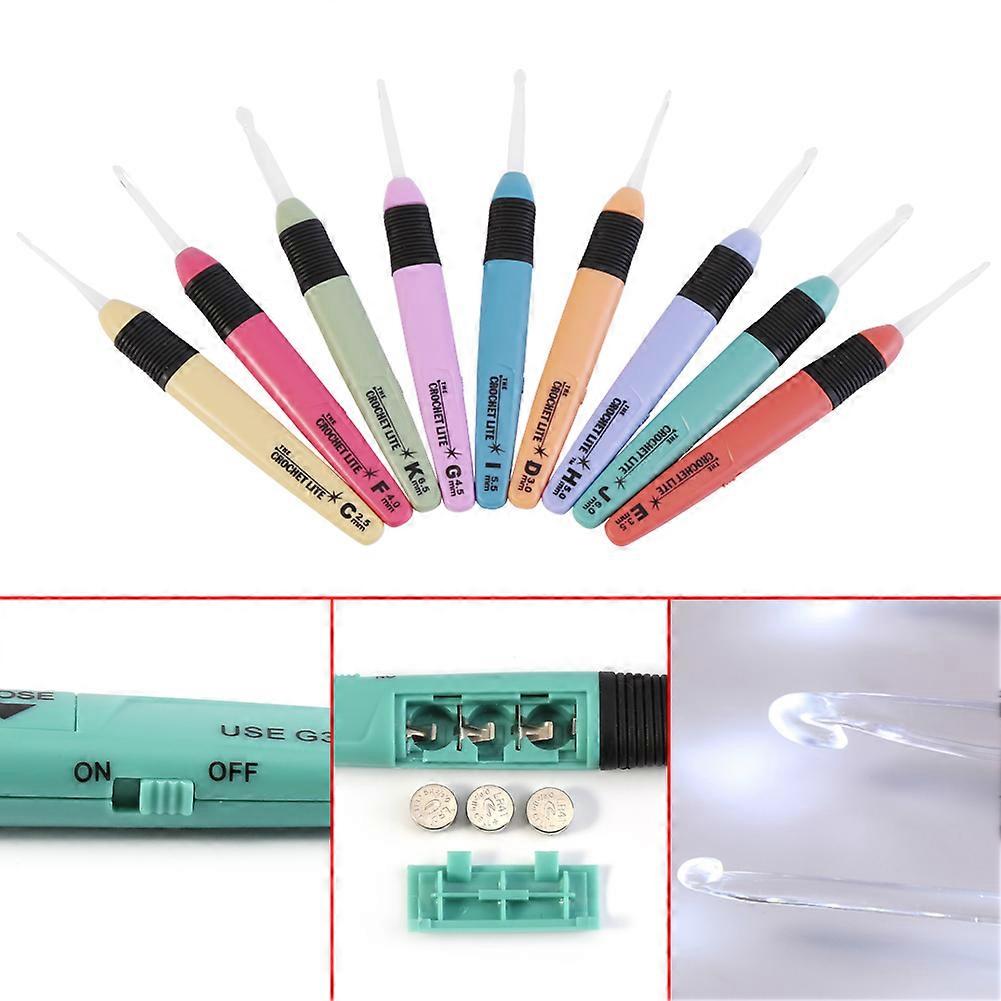 9pcs Various Size LED Light Crochet Hook Knitting Needles Sewing Craft Tools Set