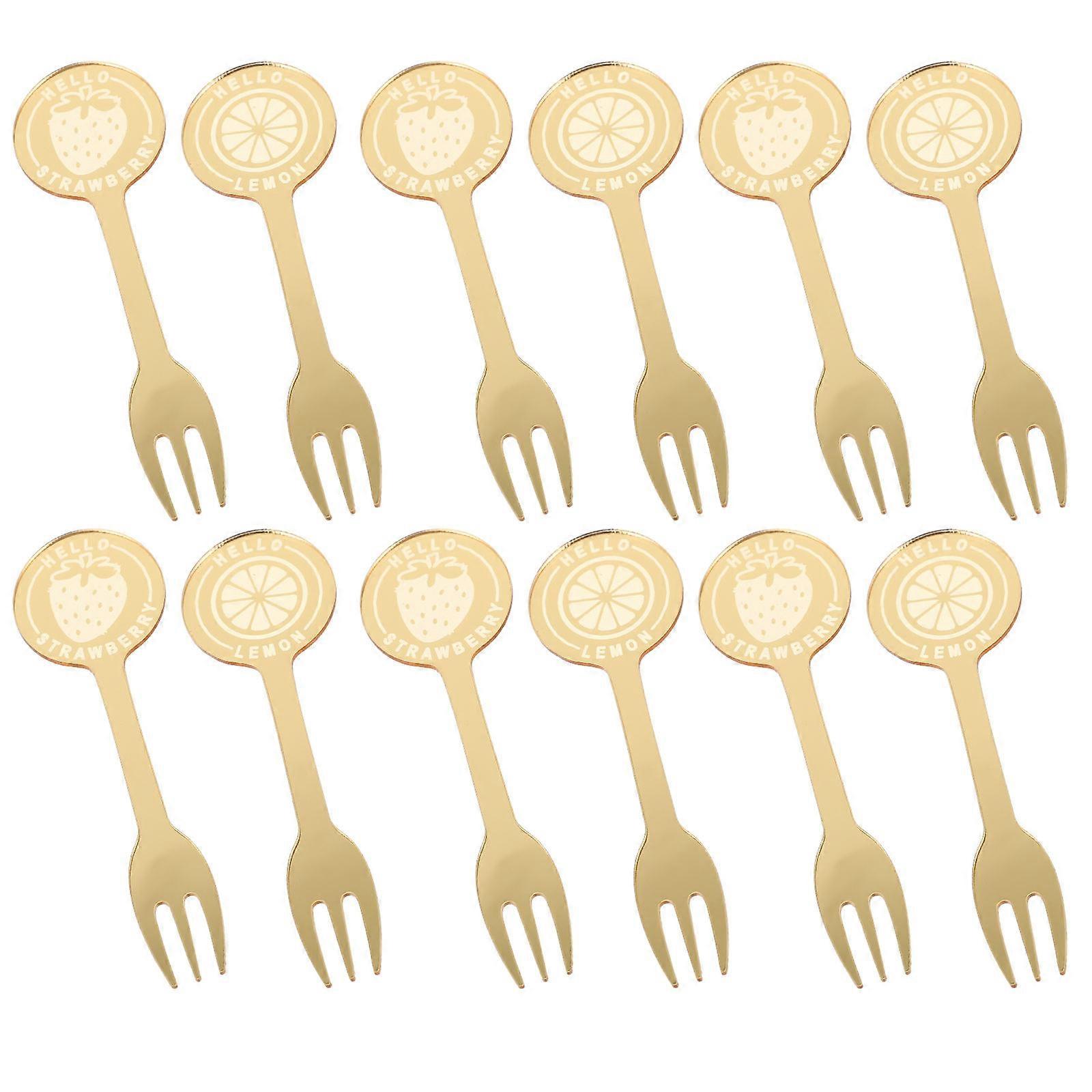 Fruit Forks 12Pcs Acrylic Cake Forks Multi-function Daily Life Salad Use Golden Fine Craftsmanship