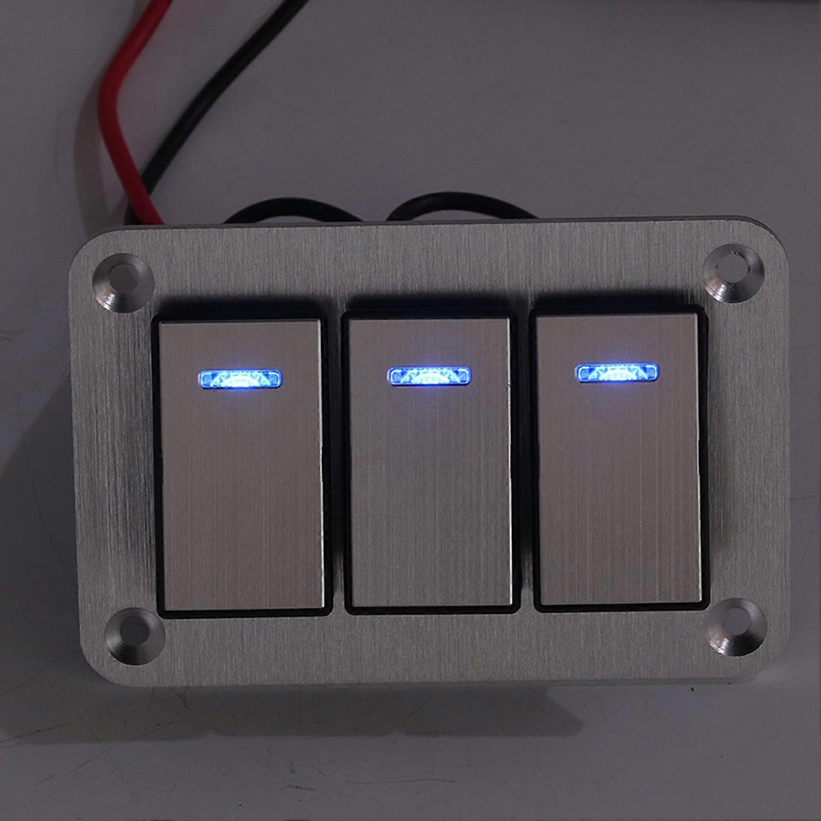 Rocker Switch Panel 3 Way Wear Resistance Sturdy Switch with Blue LEDs for Car RV Yacht