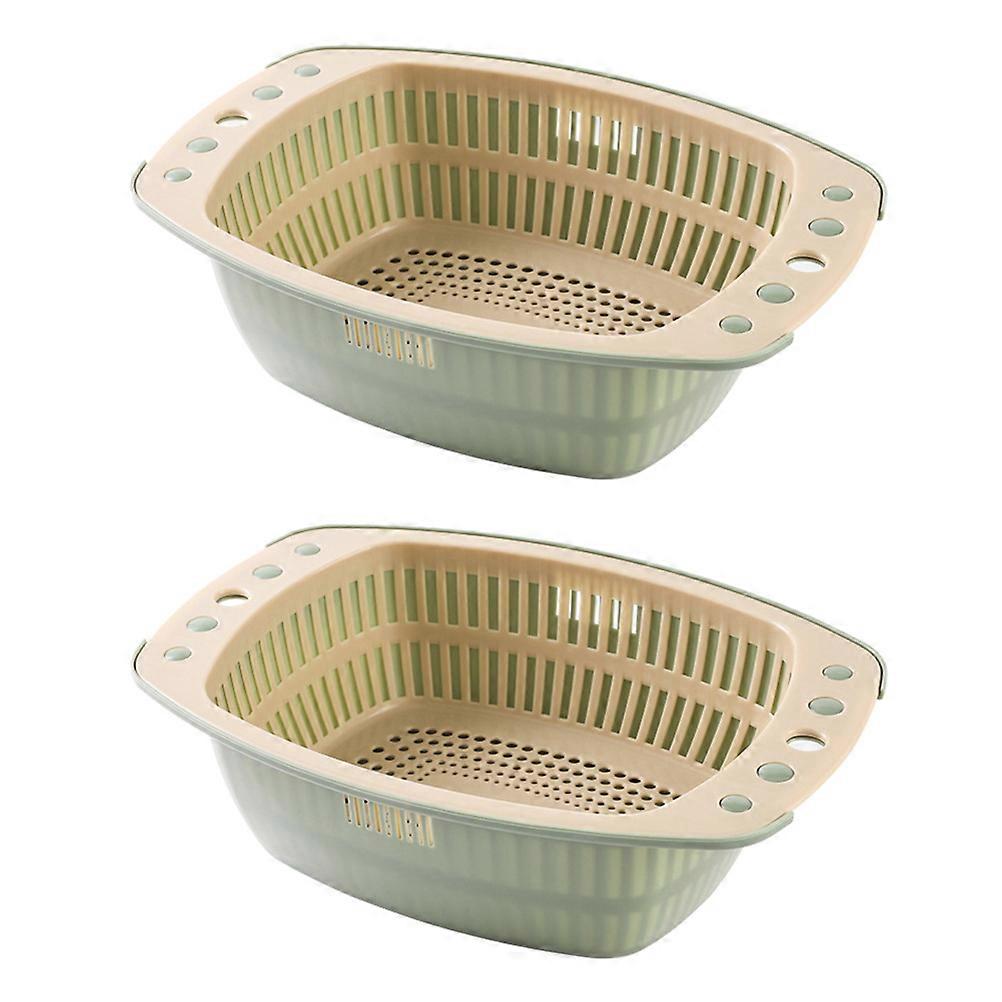 Food Drainer 2Pcs Multi-Functional Drain Basket Green Plastic Rectangle For Household Users Kitchen Tool