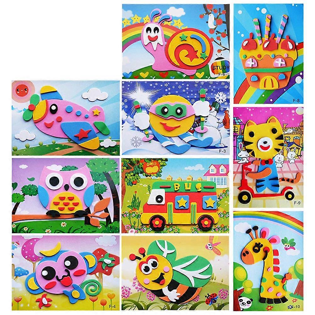 Educational Toys for Kindergarten EVA DIY Manual Stickers Three-Dimensional Pinup Pictures for Children Assorted Color 10 Pcs