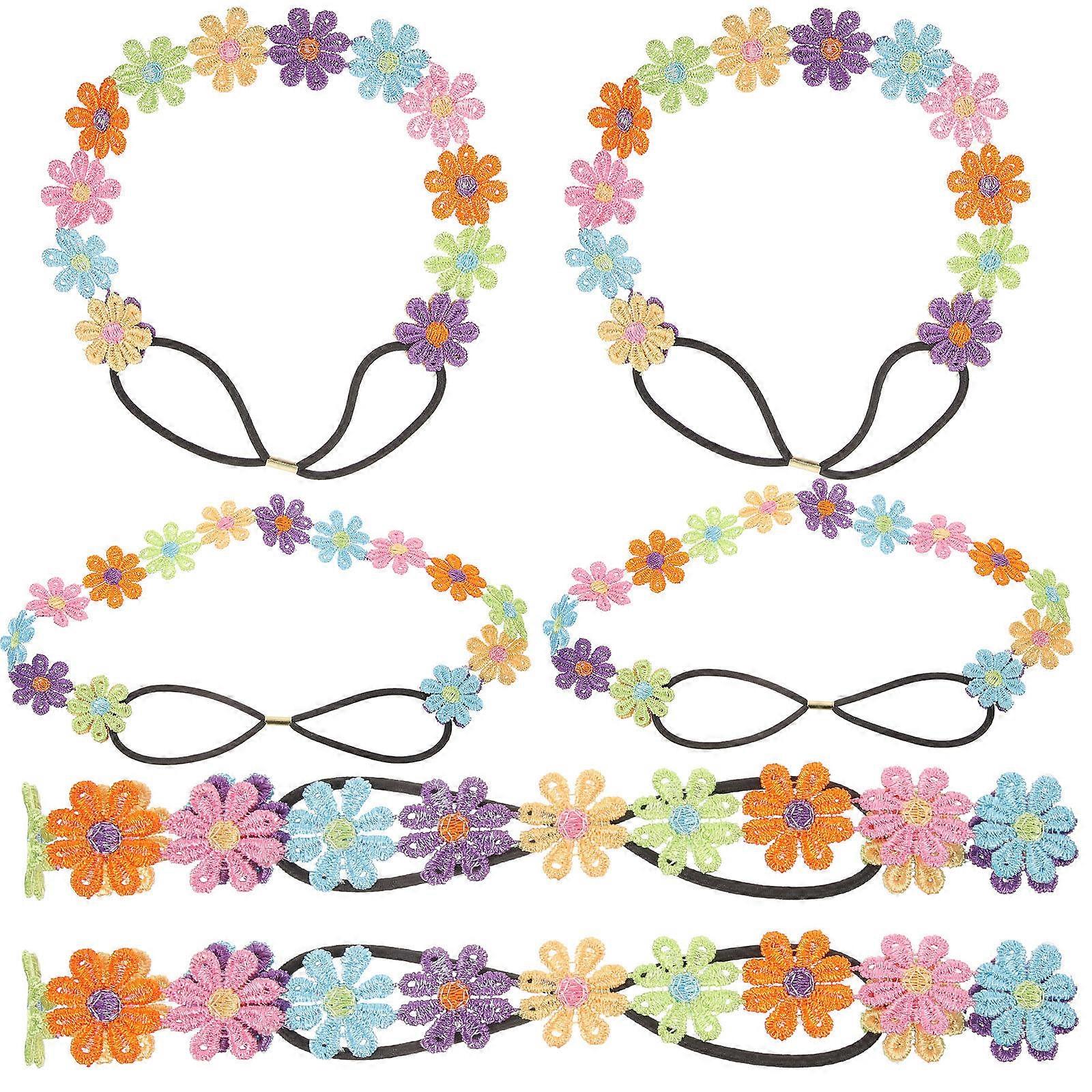 6 Pcs Elastic Headband With Flower Decor For Little Girls In Bright Colors Great For Prom And Festivities