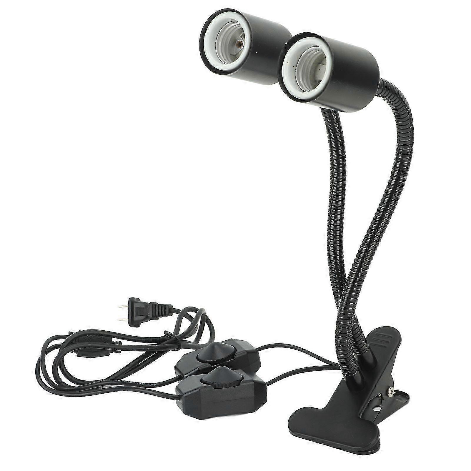 UVA UVB Reptile Light LED Double Headed E27 Lampholder Gooseneck Universal Head Heating Lamp with Clamp US Plug 85265V Edition 0729