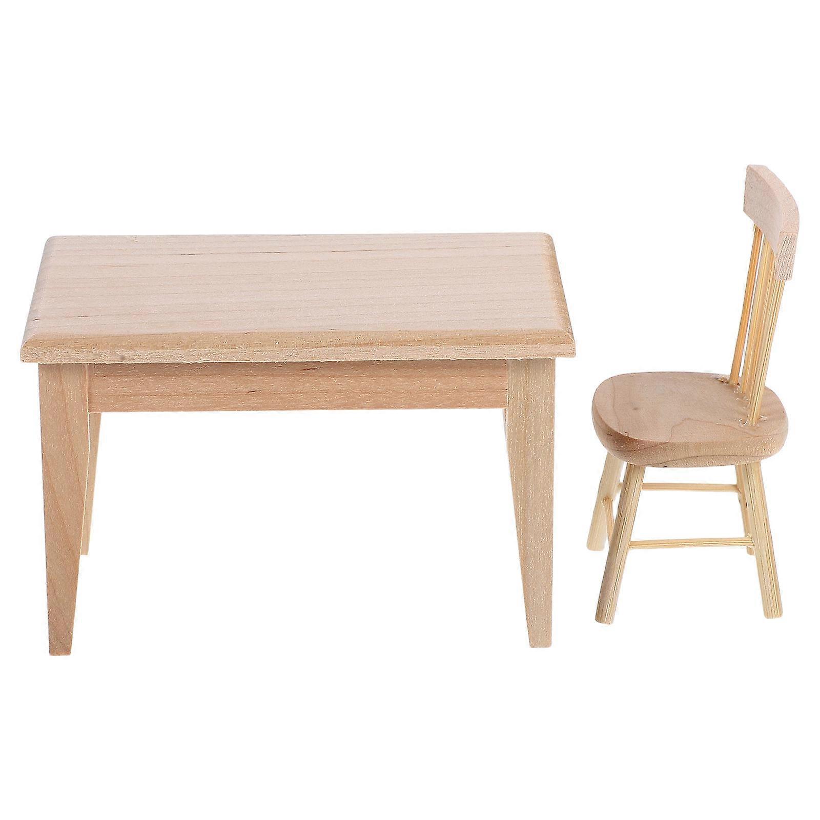 Miniature Wooden Table and Chairs Set Craftsmanship Natural Beige Color for Dollhouse Decor 1:12 Scale