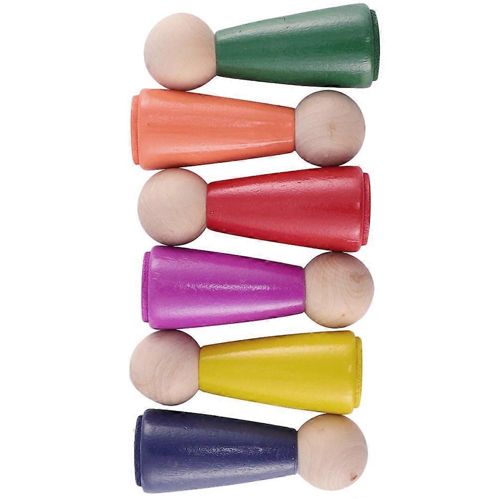 6pcs Assorted Color Wooden Peg Dolls for Kids Creative Play Durable Fun Educational Toys