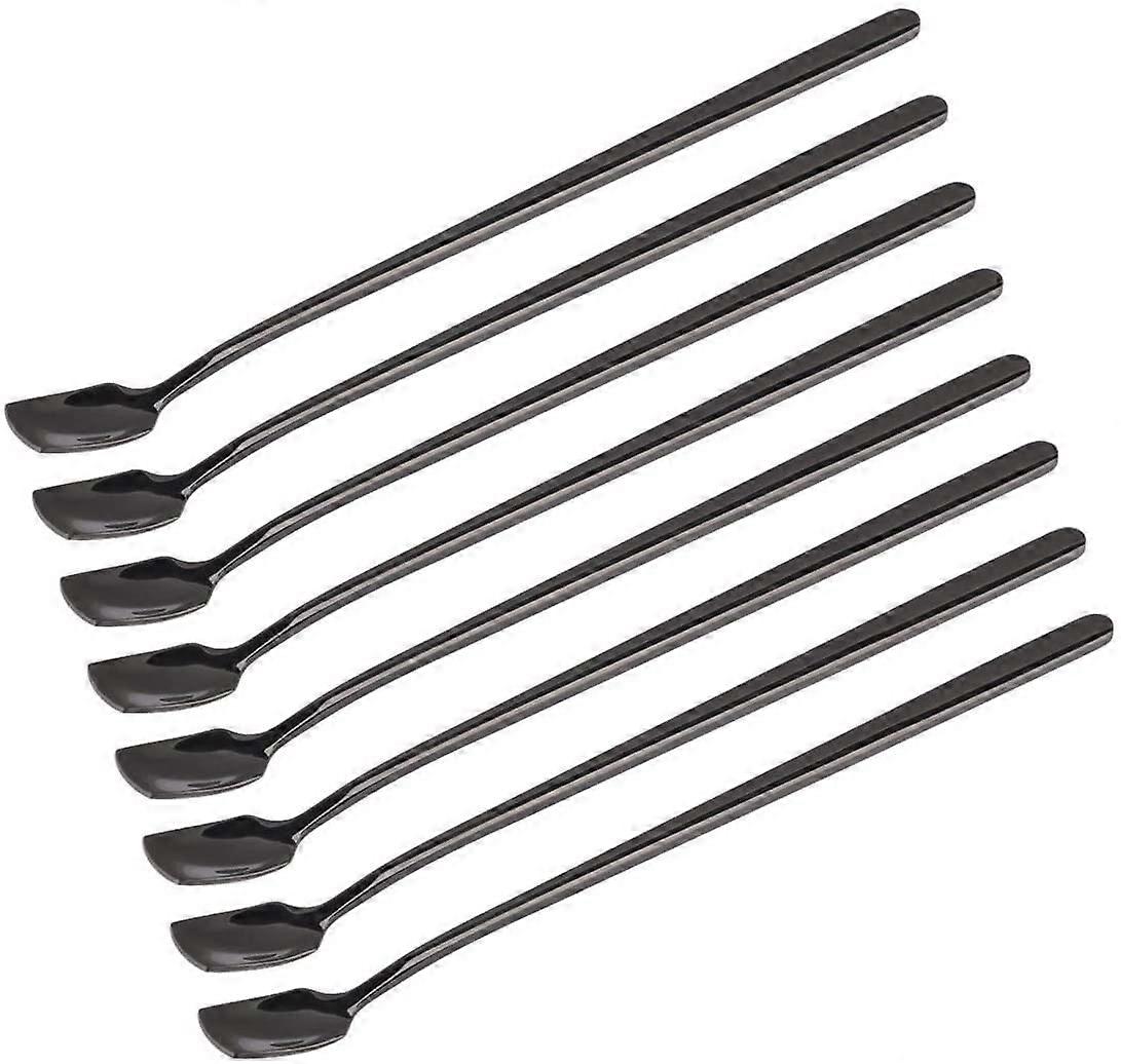Ice Cream Spoon 6.7 Inch Long Handle Non-Stick Stainless Steel Shovel Black 8 Pieces for Food Stirring Scoop