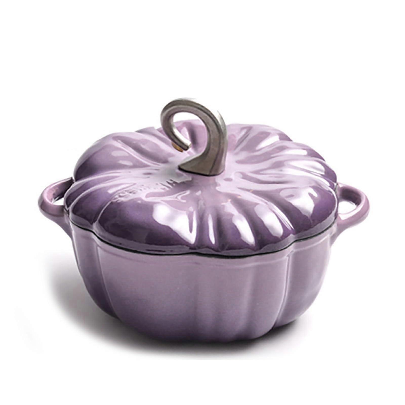 Induction Universal Dutch Oven with Lid, Enameled Cast Iron Pot, Two Handles, NonStick Coated, Braising Pot for Gas, Gourmet Restaurants (Purple)