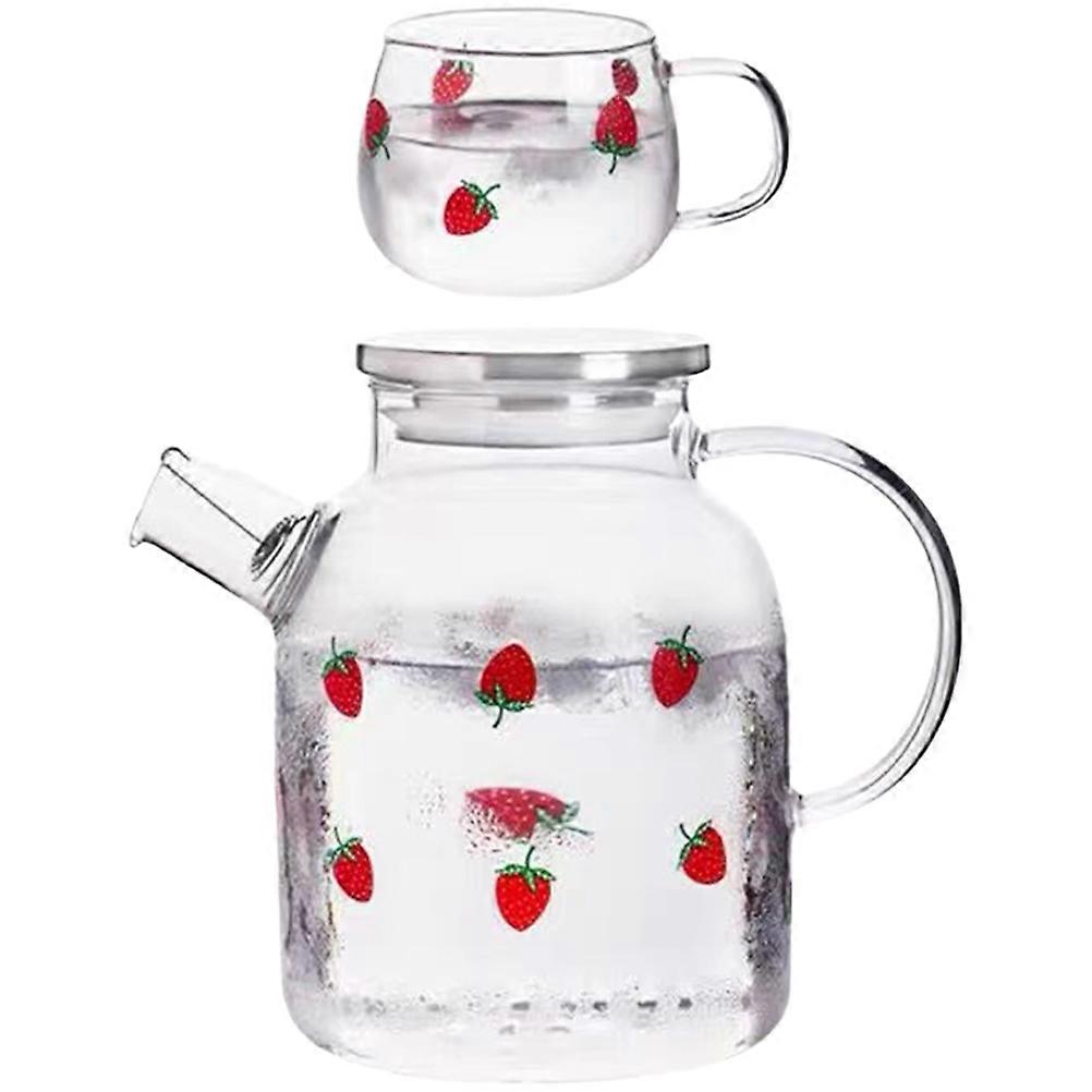 Strawberry Pattern Glass Carafe And Cup Set For Entertaining Guests Material Multi Color 1 Set