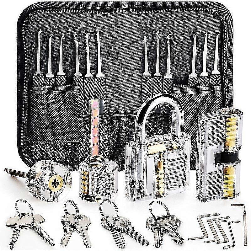 26pcs Lockpick Kit with 4 Transparent Locks, Training Tools for Beginners/Pros
