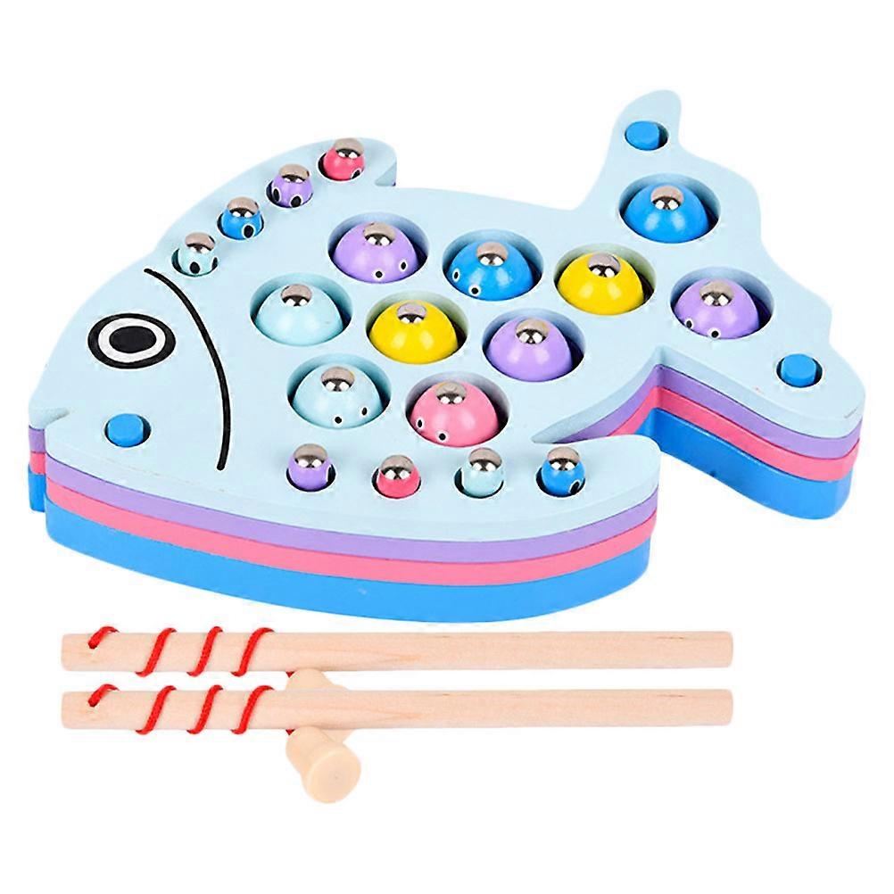 Magnet Fishing Game Toy Set Wooden Toy For Children Home School 21.5X15Cm Blue Fine Motor Skills Development 1 Set