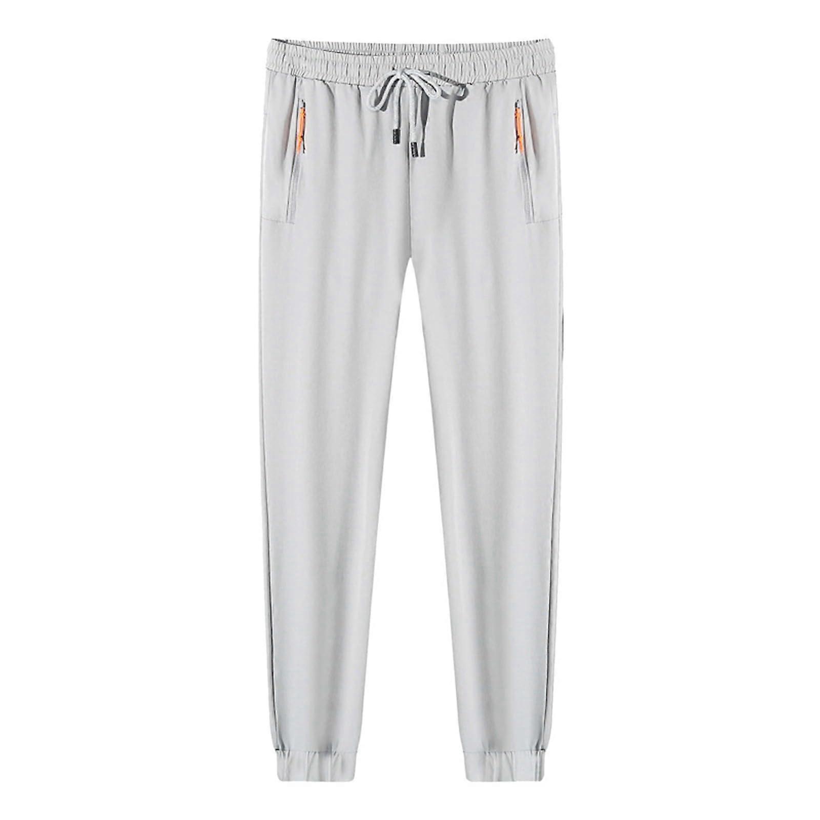 Jogginghose Herren Baumwolle Fitness 4XL Trainingshose Sporthose mit Reißverschlusstaschen für Laufen und Radfahren Hellgrau