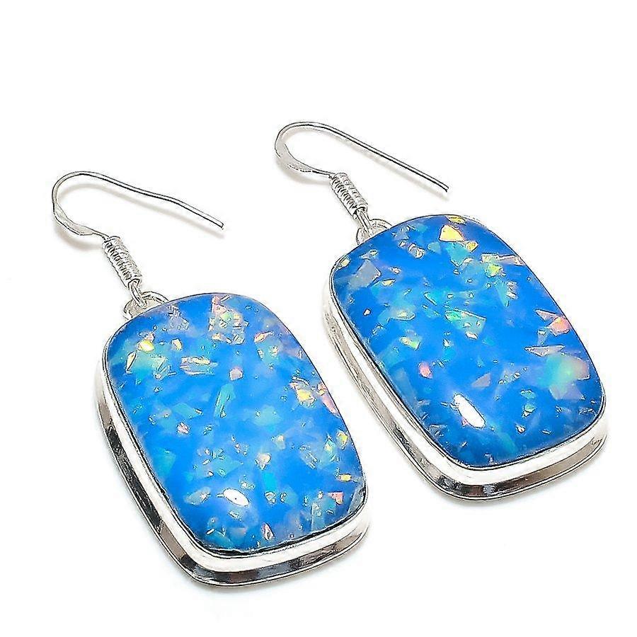 Natural Blue Triplet Opal 925 Sterling Silver Jewelry Earring 2.05" W0Q85