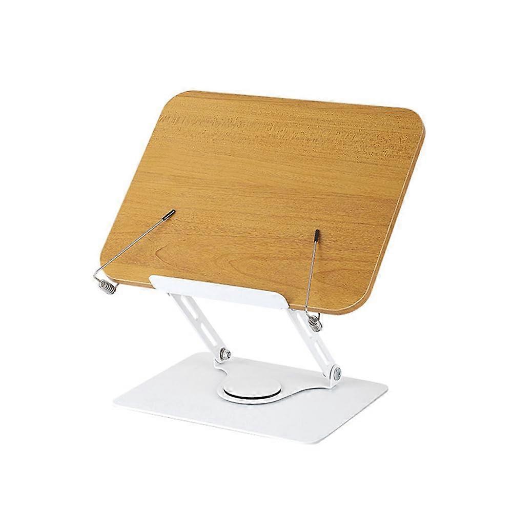 360° Rotating Base Book Stand Holder for Hands Reading, Foldable Book Stand with Paper Clips, Wooden Plate Stand, Easy to Use