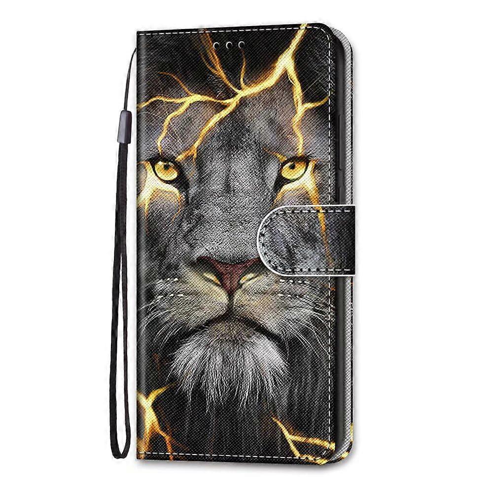 Mobile Phone Case for Motorola Moto G35 PU Leather Wallet Flip Cover with Stand, Protective Bumper Case, Cool Lion Design