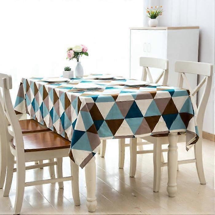 Rectangular Geometric Stain Resistant Cotton Tablecloth for Kitchen Restaurant Dining Room, Blue (140x200cm)