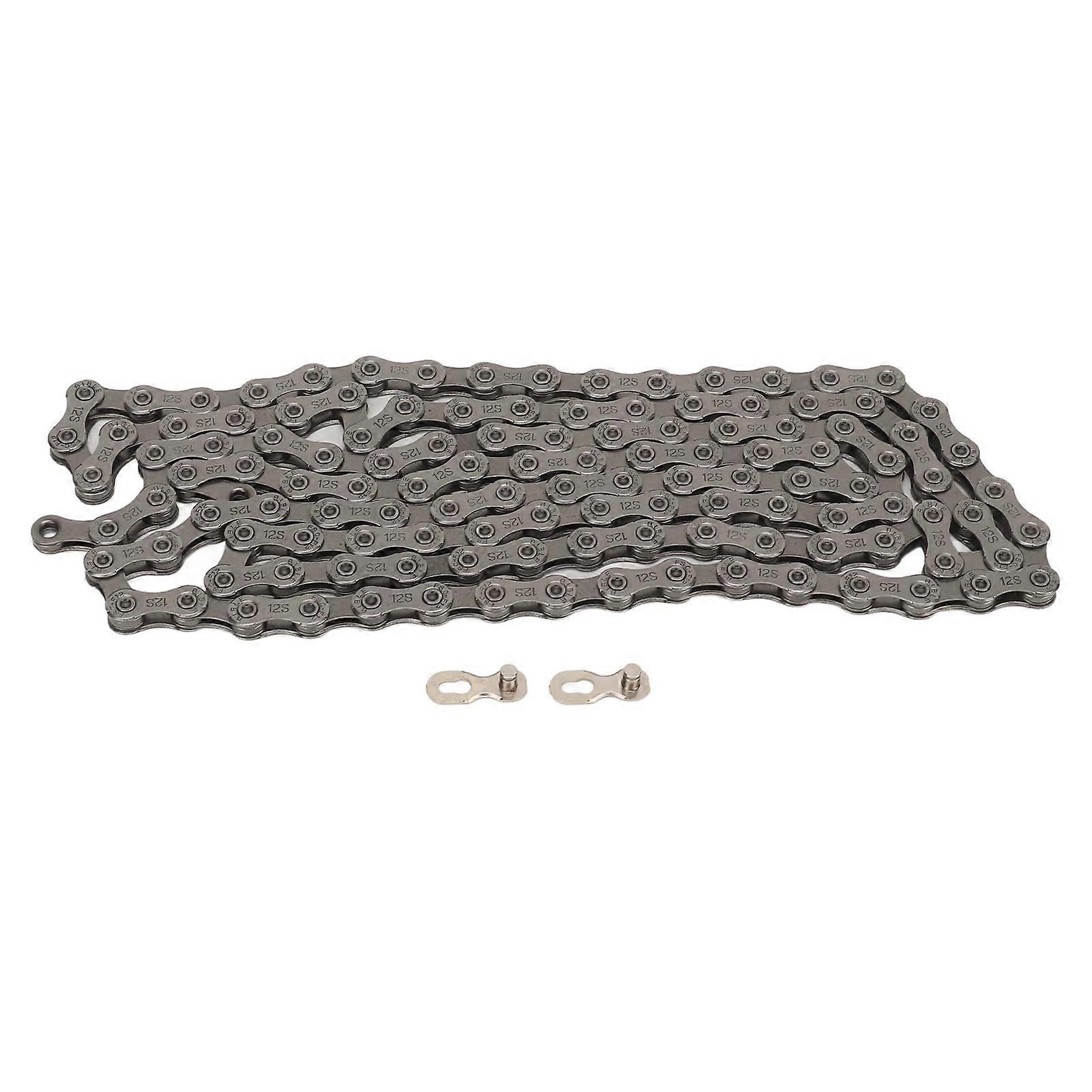 Bike Chain 12 Speed Impact Resistant Medium Carbon Steel Variable Speed Chain with 2 Buckles for Road and Mountain Cycling Gray