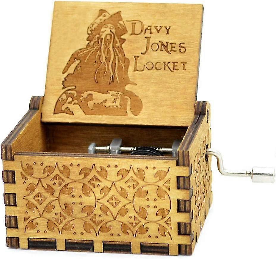 صندوق موسيقى خشبي يدوي مع تصميم عتيق لديكور المنزل وهواة الجمع المنجلاة الموسيقية موضوع القراصنة الكاريبي