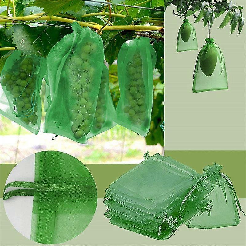 30 Pieces Green Fruit Protection Bags,Fruit Netting Bags with Drawstring for Protecting Vegetable Net Cover(17* 23cm)
