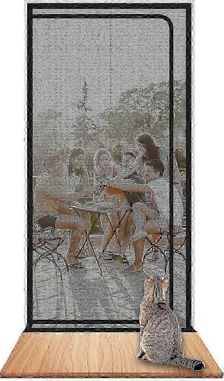 Heavy Duty Pet Proof Screen Door with Zipper - Reinforced Cat Door Prevents Pets from Escaping - White