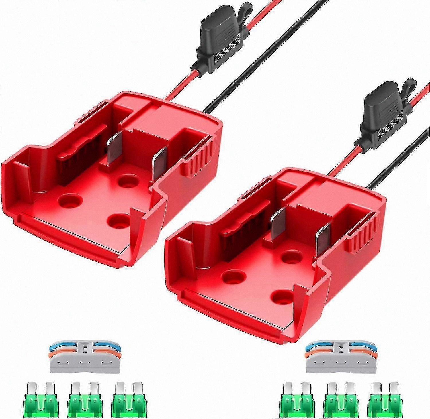 2-Pack 18V Power Wheel Adapter with Fuses, Wire Terminals, and 12AWG Cable for Cordless Tool Batteries
