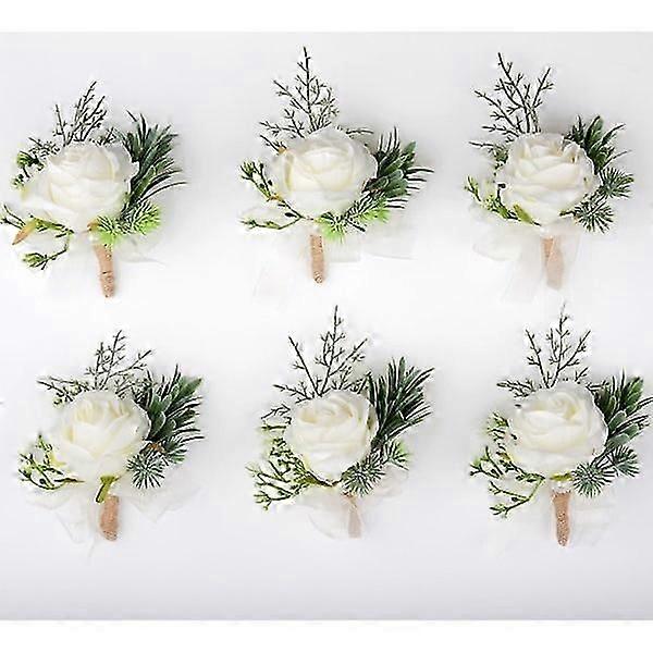 6 pcs groom wedding corsage handled flower bridesmaid corsage