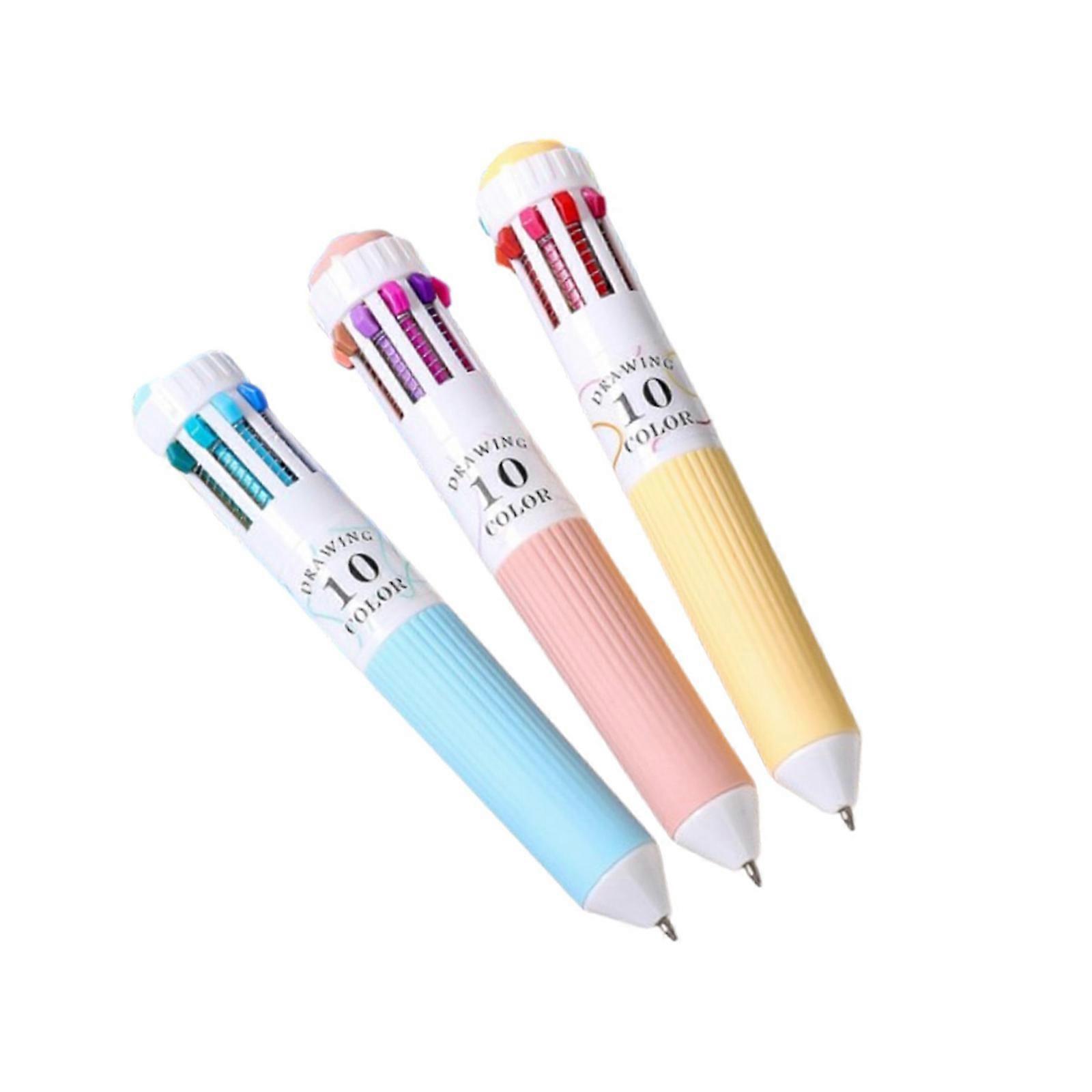 3Pcs Multicolored Pen 10-Color-in-1 Writing Pens for Noting Journaling Retractable Ballpoint Pen for School Office Multicolor