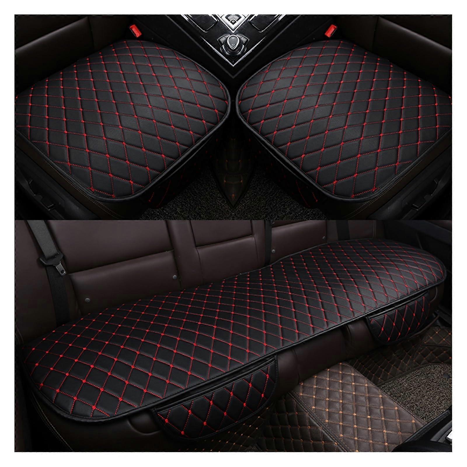 Front Seat Covers Universal Leather 3Piece Set, Front And Backseat Protector, Easy Clean, Red And Black