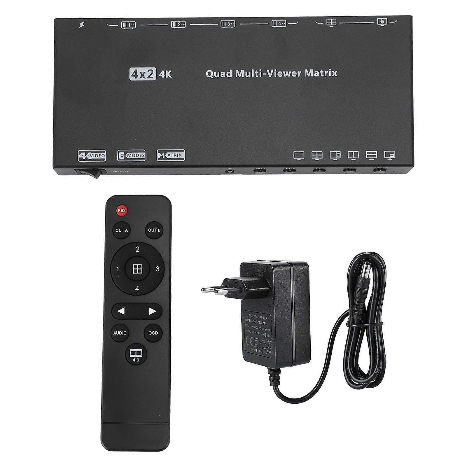 4K 30Hz HDMI Switch Splitter with Remote 6 Modes 4 in 2 Out for Laptops and TVs