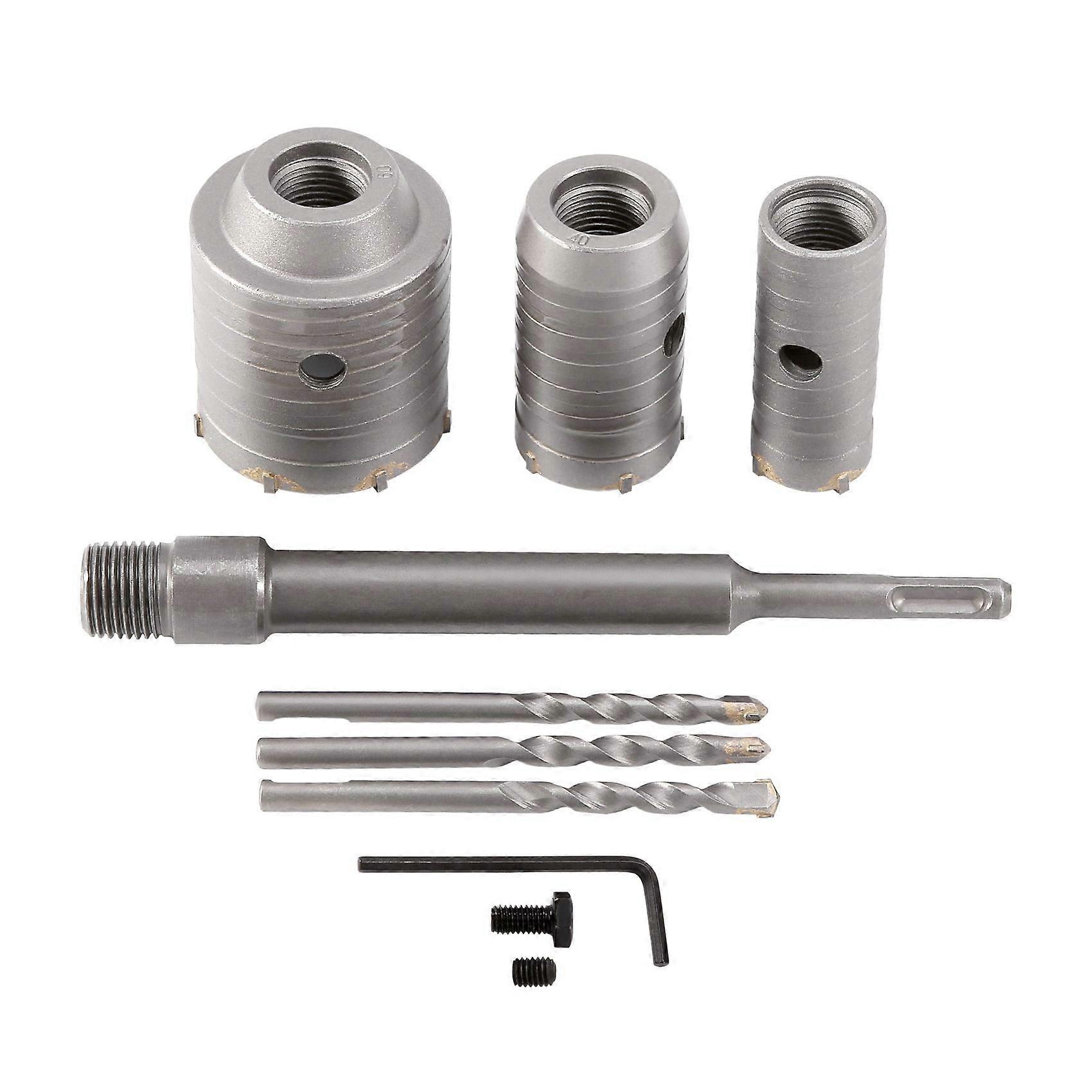 Concrete Kits SDS Plus Wall Hole Cutter Cement Drill Bit Sets(30, 40, 60mm), with 220mm Connecting