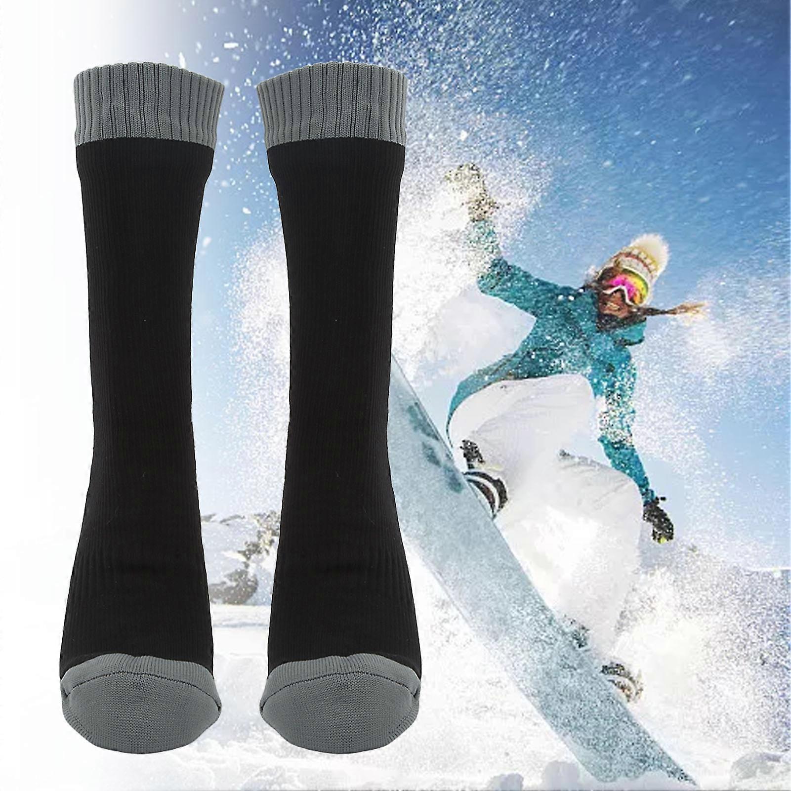 2 PCS Waterproof Warm Socks, Thick Double Layer, Black Grey, Free Size