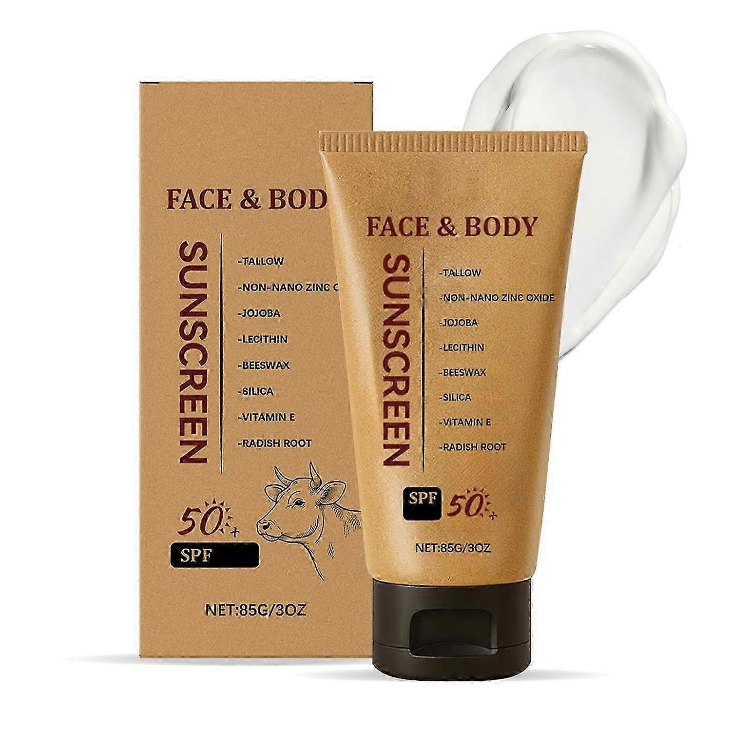 Natural Mineral Tallow Sunscreen SPF 50, Safest Organic Natural Tallow & Zinc Oxide Sunblock, Clean Non-Greasy Formula for Face and Body Women and Men