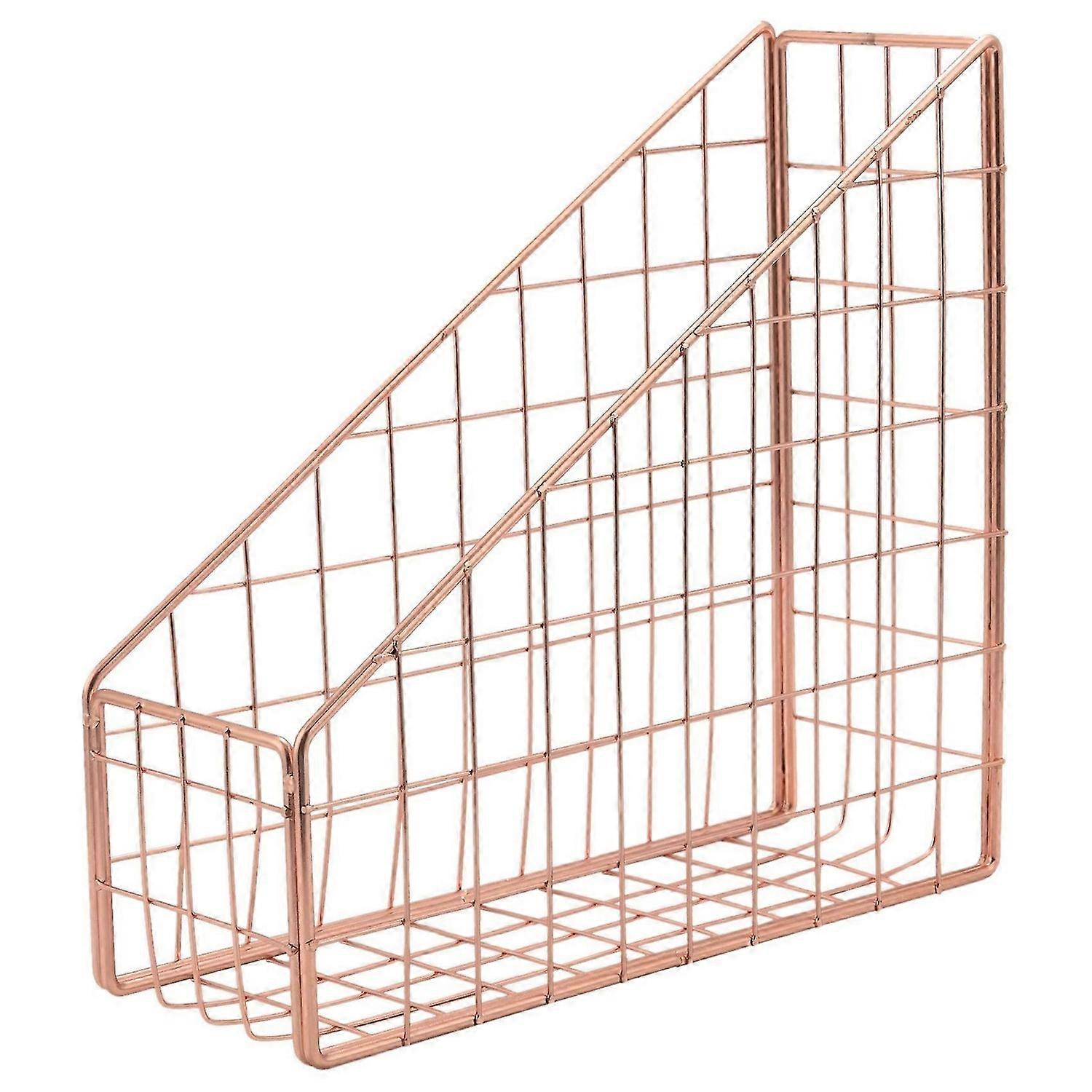 ローズゴールド電気メッキ鉄製デスクトップシェルフファイルマガジンブックスタンド
