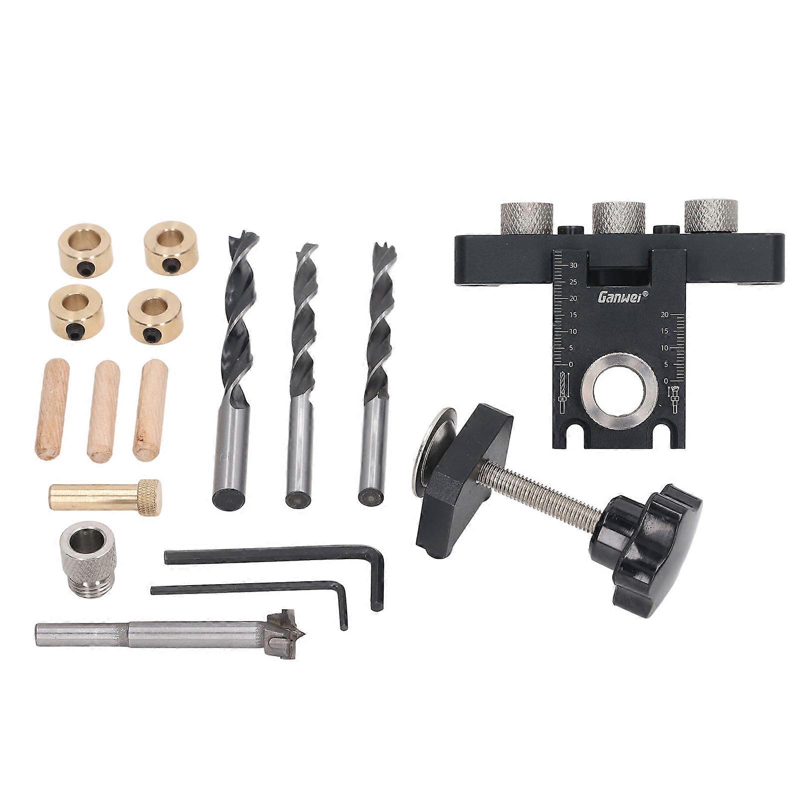 3 in 1 Pocket Hole Jig Kit, Aluminum Alloy Woodworking Drilling Locator, Wood Round Dowel Drill Guide Kit